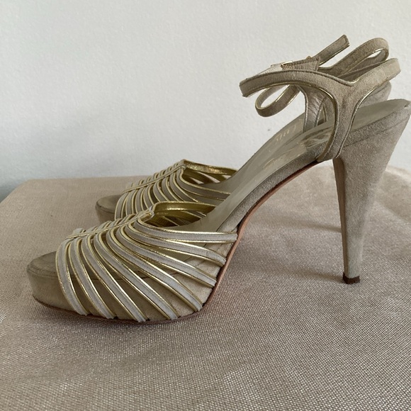Alejandro Ingelmo Strappy Stiletto Heels Suede Cream Gold 39 - Picture 8 of 11